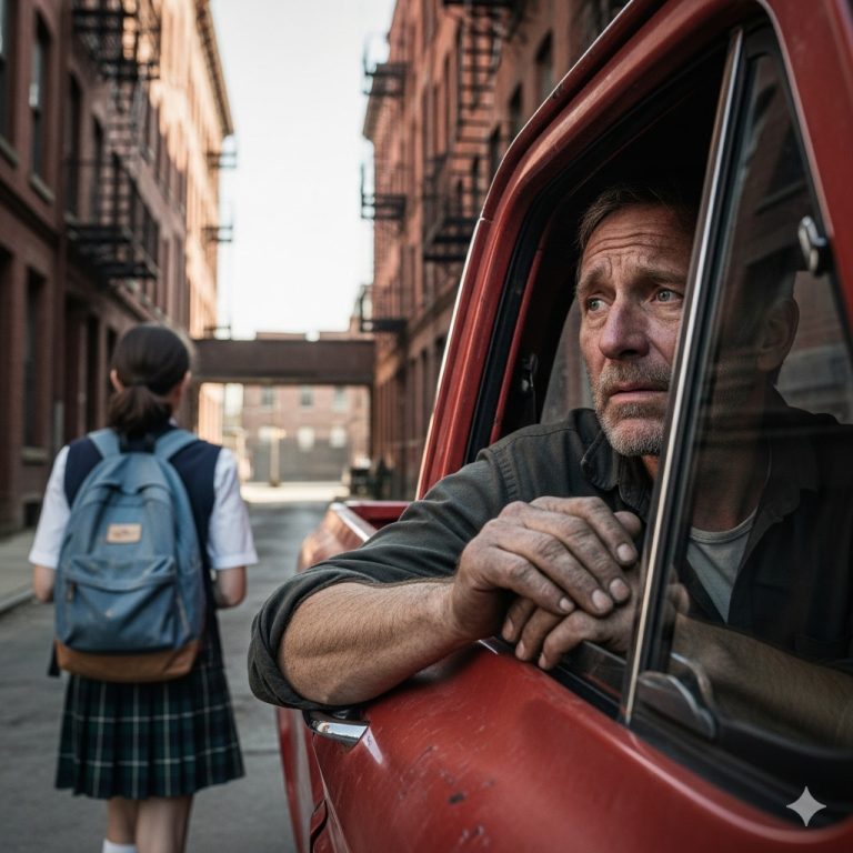 —Papá, ¿me puedes dejar en la esquina? Él se quedó callado. Miró el uniforme arrugado de su hija, la mochila rota…