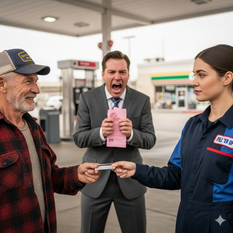 Ella pagó la gasolina de un caballero sencillo y fue despedida por el gerente. Treinta minutos después, llegó el dueño…vv