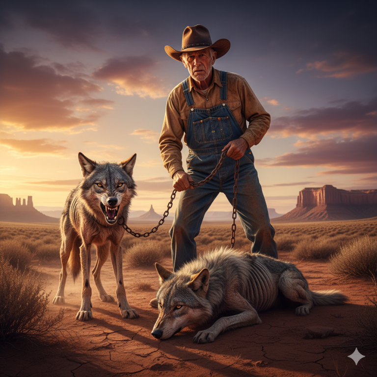 “Un vaquero encontró a un lobo encadenado junto con su perro… lo que ocurrió después nadie lo podía creer…”