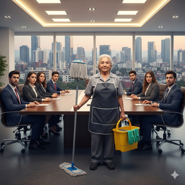 UNA LIMPIADORA EN LA SALA DE REUNIONES