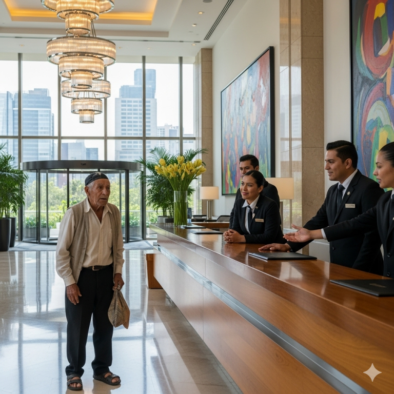 Un granjero entra en un hotel, pero la recepcionista lo ignora. Cuando saca su teléfono, todos se arrepienten…