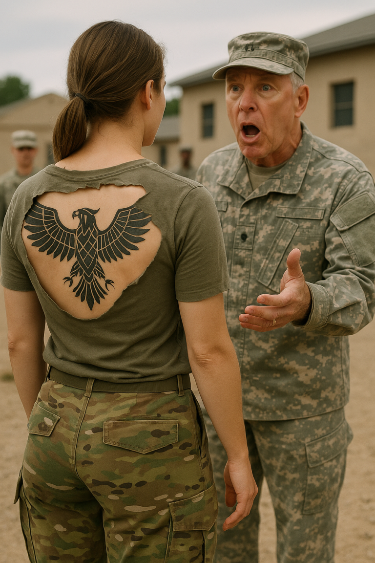 Se burlaron de ella en el campamento — luego el comandante quedó congelado al ver el tatuaje en su espalda…