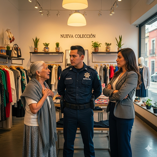 Anciana expulsada de una tienda exclusiva; un policía interviene para hacer justicia