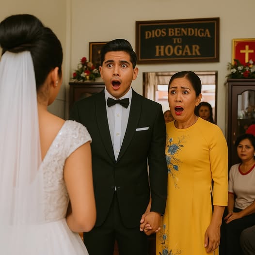 Justo al llegar la comitiva del novio, la madre del novio se desmayó y el pantalón del novio terminó empapado al ver a la novia bajar por la escalera. ¡Dios mío! ¿Qué está pasando aquí…?