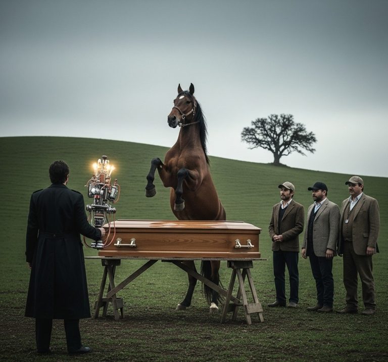 El día del funeral de mi esposo, su caballo rompió la tapa del ataúd. Todos pensaron que había enloquecido del dolor, pero lo que vimos dentro nos dejó en shock.