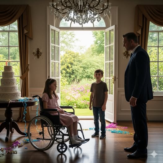 Nadie fue a la fiesta de cumpleaños número siete de la hija paralizada del CEO… hasta que un niño pobre preguntó: «¿Puedo unirme?» Y ese día sus vidas cambiaron para siempre.