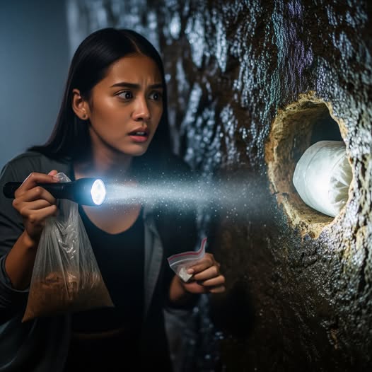 Mi esposo se encerraba en el baño cada noche durante dos horas: una noche tomé una linterna, fui a revisar, y detrás de los azulejos encontré un agujero… y dentro había bolsas extrañas…