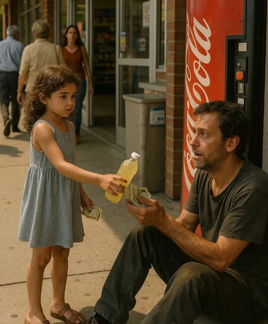 Mi hija de 7 años le dio su limonada y parte de sus ahorros a un hombre que lloraba fuera de la tienda — dos días después, un helicóptero aterrizó frente a nuestra casa.