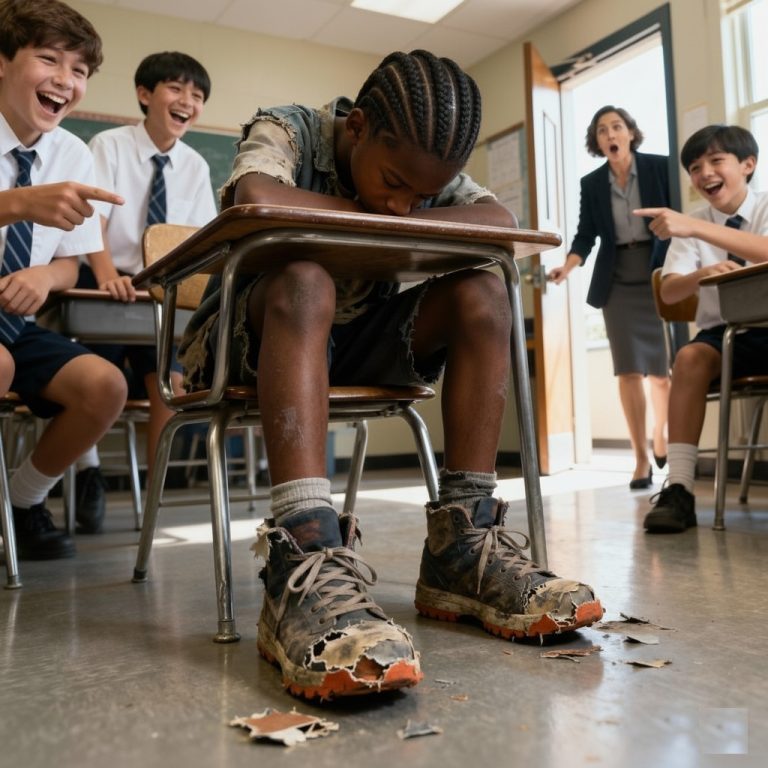 Niño negro pobre es acosado por llevar zapatos rotos — Lo que su maestra descubre sobre él deja a la clase sin palabras…