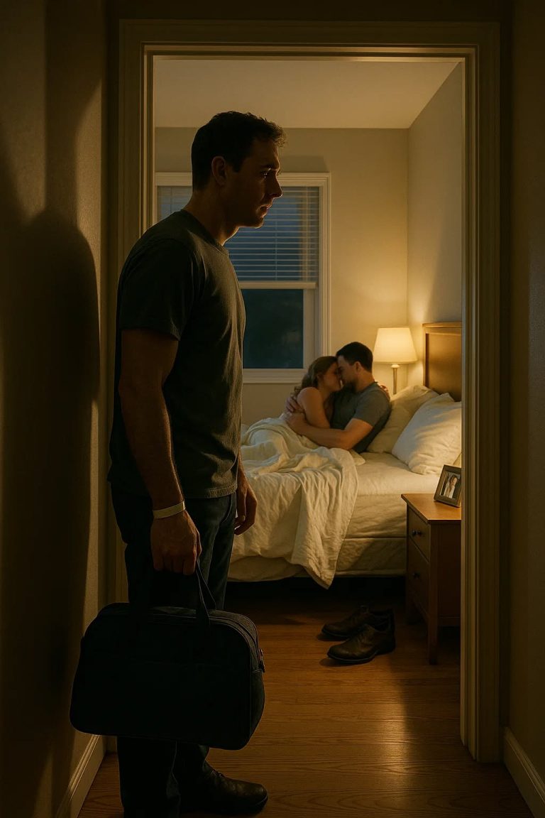 “Me dieron de alta del hospital un día completo antes de lo esperado. Pero cuando entré en el dormitorio, vi a mi esposa y a su amante entrelazados en nuestra cama, así que…”  If you’d like to continue or add any details to the plot, feel free to let me know!