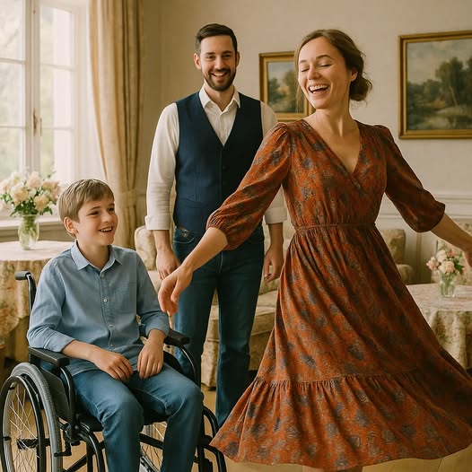 Cuando un multimillonario solitario entró y encontró a su criada bailando suavemente con su silencioso hijo en silla de ruedas. Lo que sucedió momentos después dejó a toda la casa sin aliento…