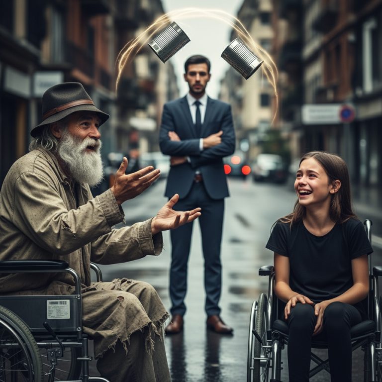 Millonario ve a un méndigo haciendo reír a su hija en silla de ruedas y cambia su vida…