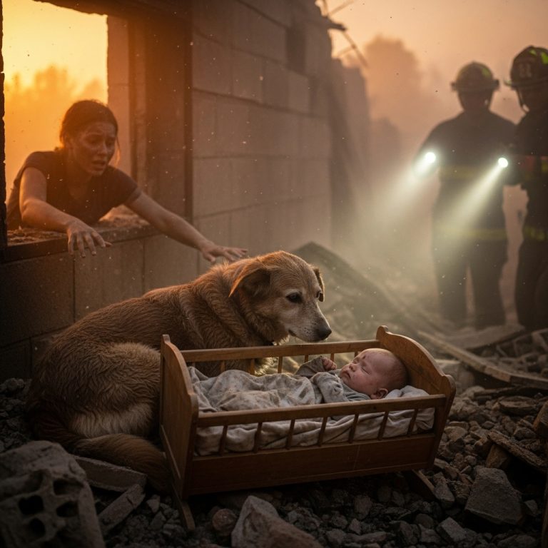 EL PERRO QUE GUARDÓ LA CUNA ENTRE ESCOMBROS