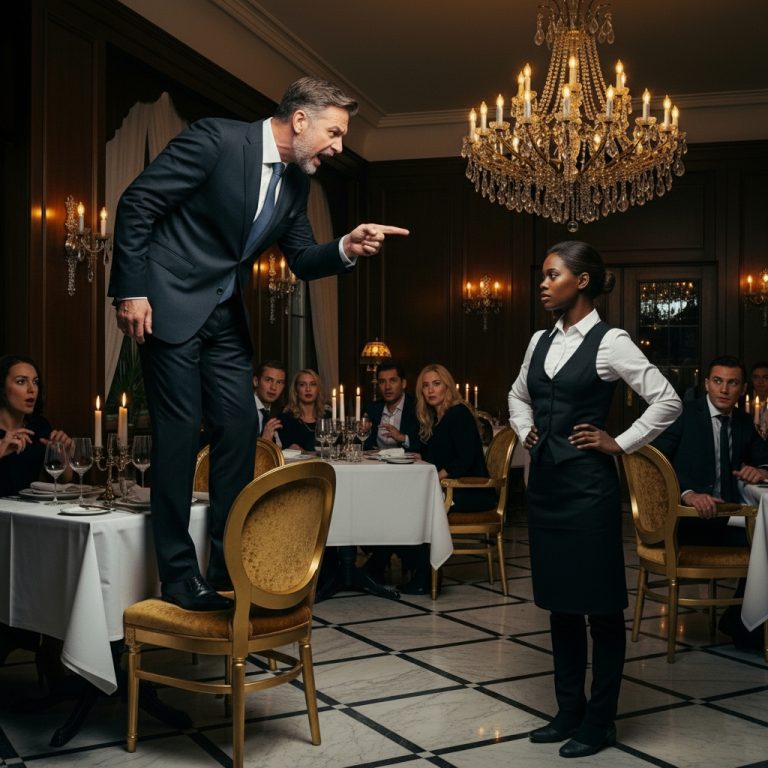 “¡Arrodíllate y limpia mis zapatos ahora mismo!” El multimillonario le gritó a la camarera negra, pero su respuesta lo dejó atónito…