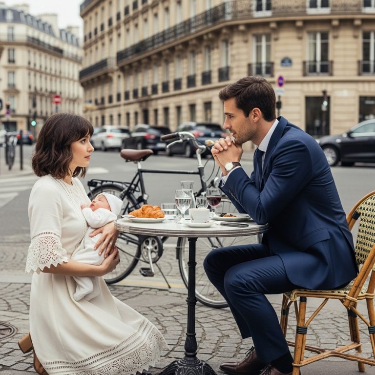Se arrodilló junto a su mesa en la acera, acunando a su bebé. “Por favor, no quiero su dinero, solo un momento de su tiempo”. El hombre del traje levantó la vista de su vino, sin darse cuenta de que sus palabras destrozarían todo lo que creía saber. 