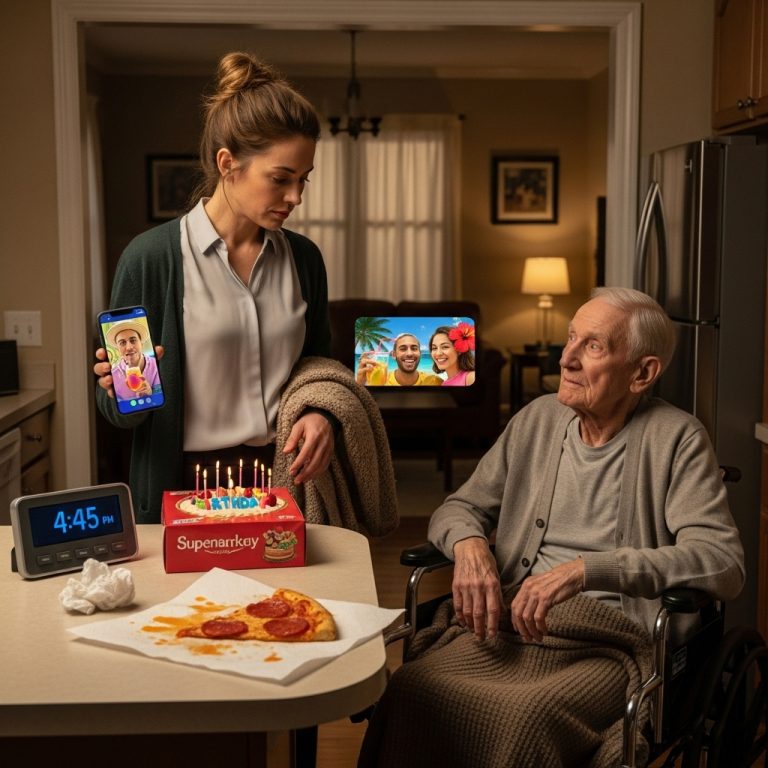 Vine a celebrar el cumpleaños de mi suegro solo para encontrarlo solo con pizza fría y silencio.