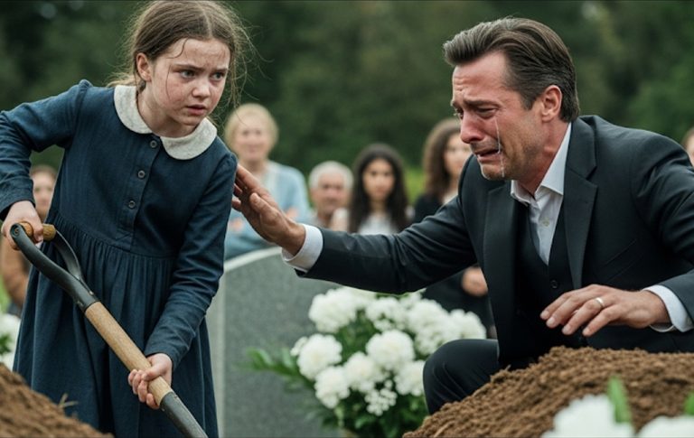 “¡ELLA ESTÁ VIVA!” dijo niña mendiga al millonario que lloraba ante la tumba de su esposa, pero…