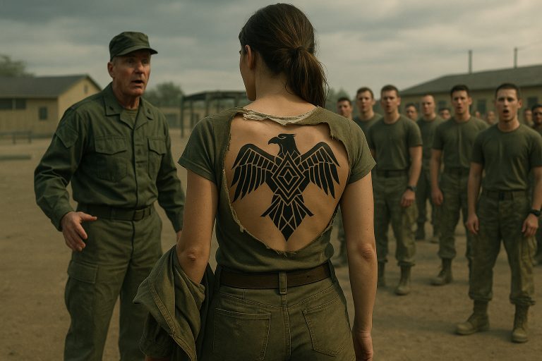 Se burlaron de ella en el campamento — luego el comandante quedó congelado al ver el tatuaje en su espalda…