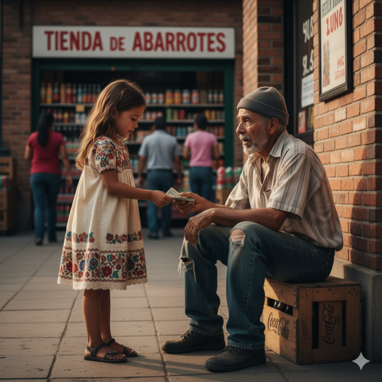 “Mi hija de 7 años ofreció su limonada y algunos de sus ahorros a un hombre lloroso afuera de la tienda, dos días después, un helicóptero aterrizó frente a nuestra casa”.