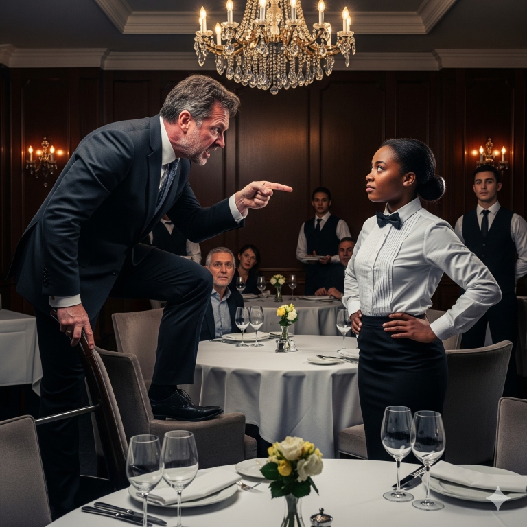 “¡Arrodíllate y limpia mis zapatos ahora mismo!” El multimillonario le gritó a la camarera negra, pero su respuesta lo dejó atónito…