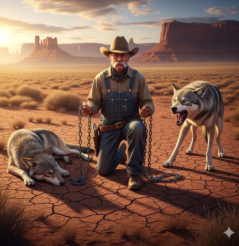 Un Vaquero Encuentra a Un Lobo Encadenado Con Su Cachorro… Lo Que Pasó Después Dadie Lo Podía Creer…