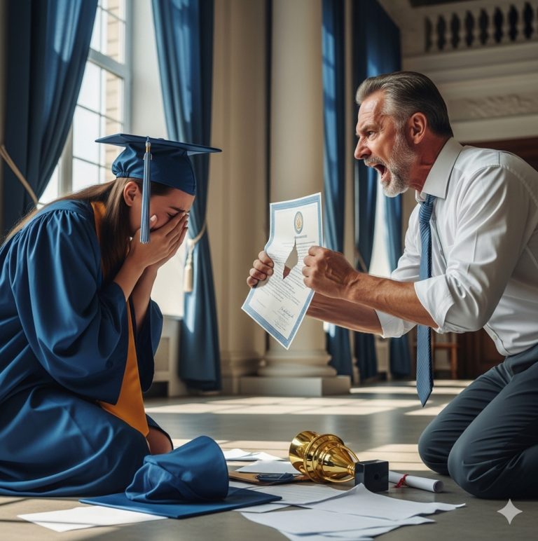 Mi padre rompió mi diploma en la graduación y me golpeó con el trofeo: el día en que descubrí que el amor nunca existió