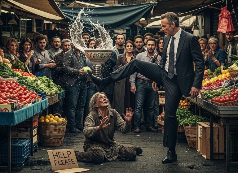 Un millonario pateó a una pobre mendiga en el mercado, sin saber que era la madre perdida que había estado buscando…