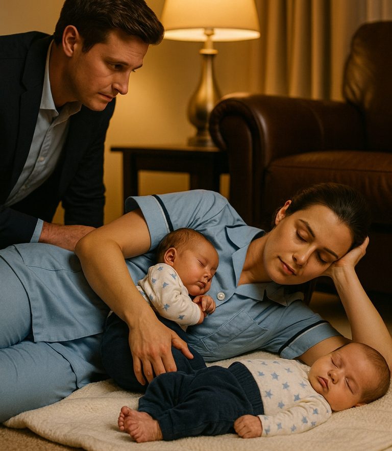 Un millonario llega a casa a medianoche y se sorprende al encontrar a su empleada durmiendo junto a sus mellizos en el suelo…