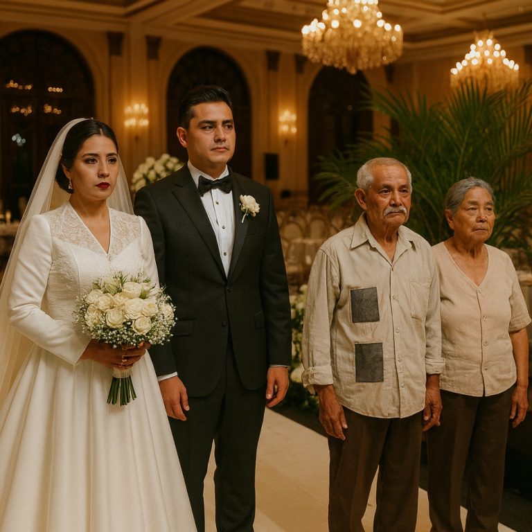 Una pareja de ancianos mendigos apareció en la boda de su hijo exitoso; durante toda la fiesta permanecieron de pie, temblando, sin ser invitados a sentarse… y lo inesperado ocurrió después.