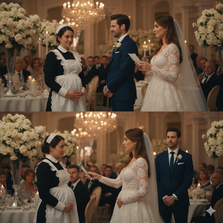 No meio do casamento milionário, a noiva tentou humilhar a empregada. Mas a resposta dela emocionou até o noivo.