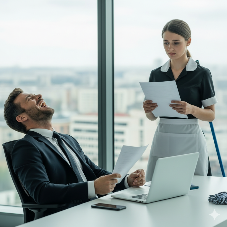 TE DOY MI SUELDO SI TRADUCES ESTO, SE RIÓ EL JEFE MILLONARIO, PERO LA EMPLEADA DE LIMPIEZA LO CALLÓ…