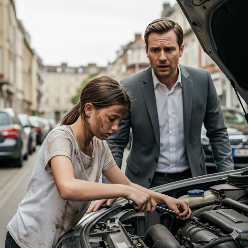 UNA NIÑA POBRE AYUDA A UN MILLONARIO A ARREGLAR SU AUTO… HASTA QUE VE EL ANILLO EN SU DEDO…