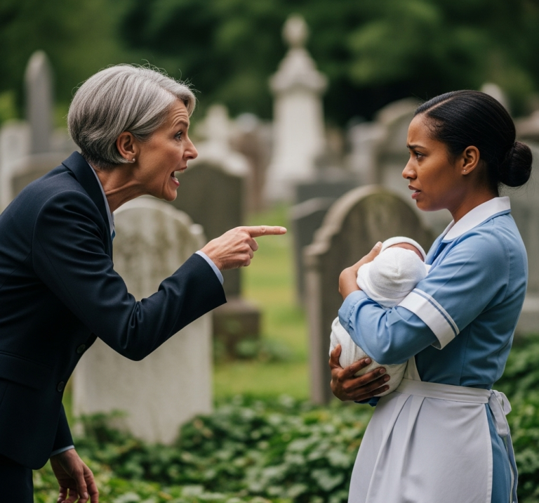 Un multimillonario visita la tumba de su hijo y encuentra a una camarera negra llorando con un niño. ¡Quedó en shock!