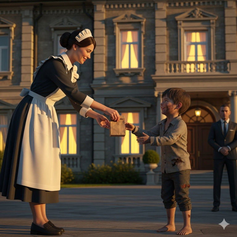 “¡Un multimillonario descubre a su empleada doméstica dándole comida en secreto a un niño pobre — y la verdad detrás lo deja en shock!”