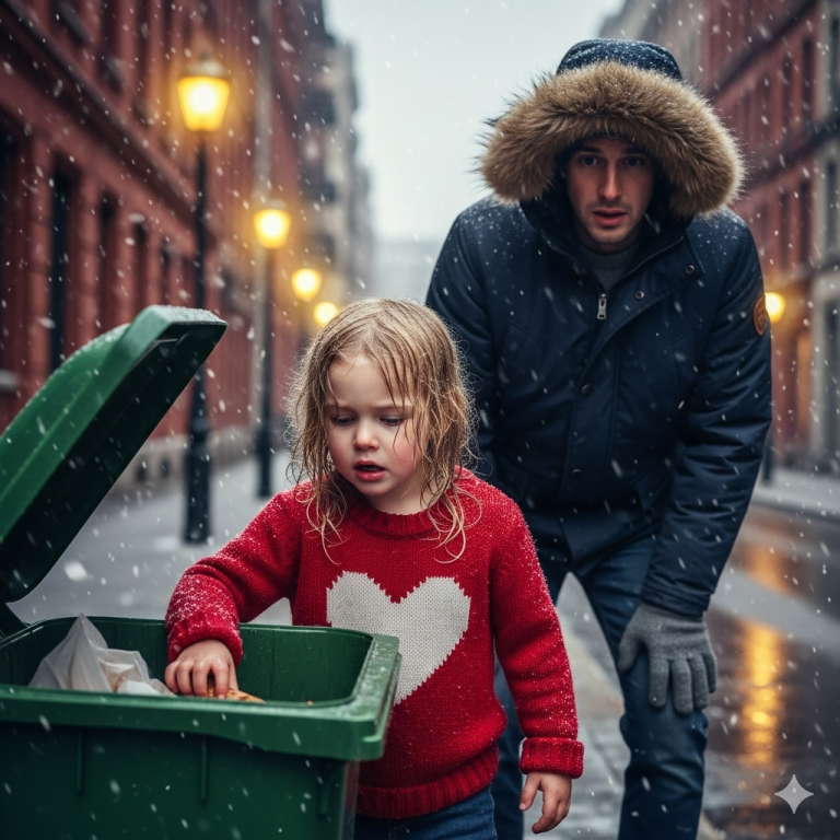 Un padre soltero vio a una niña buscando basura en la víspera de Navidad y la verdad lo dejó atónito…