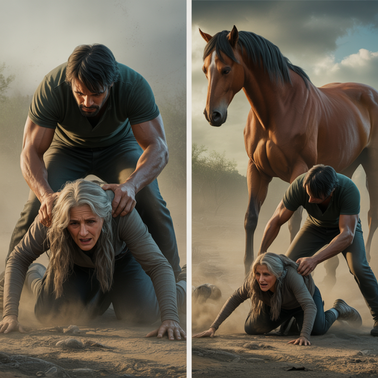 El hijo agarró a su madre por el cabello y la arrastró como si fuera basura. Un caballo sencillo, sin jinete y sin riendas, apareció entre el polvo y se enfrentó al agresor que la había maltratado, salvando así a la anciana.