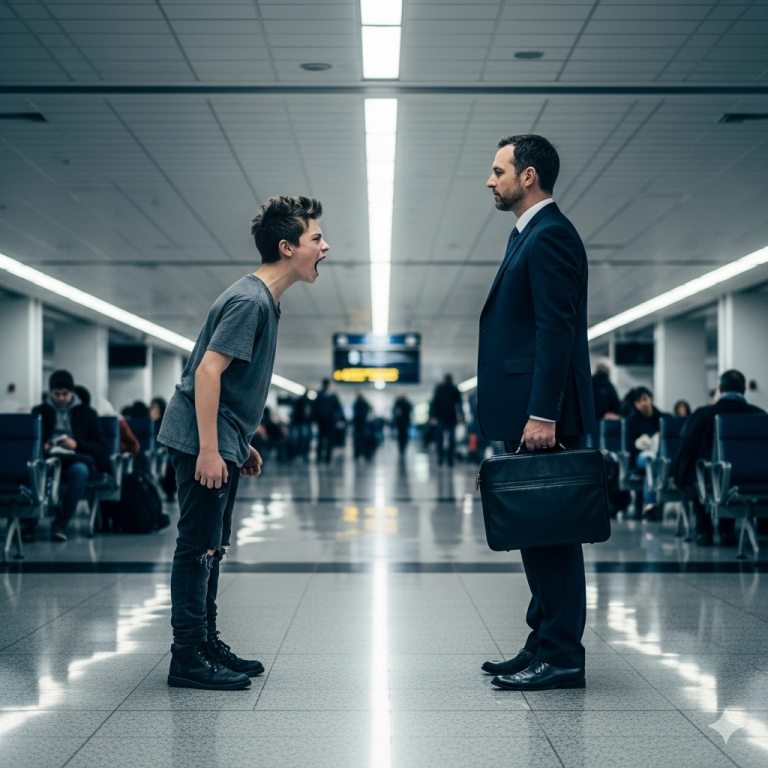 ¡No te subas al avión! ¡Va a explotar! —le gritó un niño sin hogar a un empresario rico, y la verdad dejó a todos sin palabras…