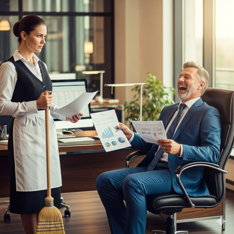 TE DOY MI SUELDO SI TRADUCES ESTO, SE RIÓ EL JEFE MILLONARIO, PERO LA EMPLEADA DE LIMPIEZA LO CALLÓ…