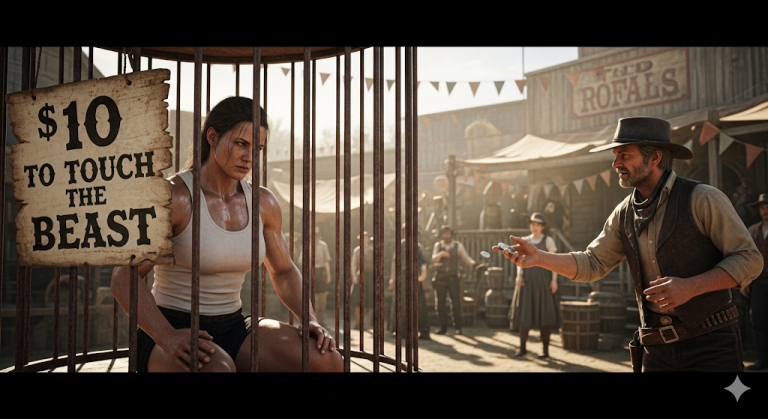 Todos temían a la Viuda Gigante en la Jaula, hasta que el Vaquero la Compró y le dijo…