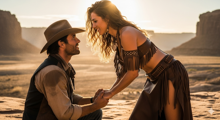 “¡Déjame tocarte ahí!!!” pidió el vaquero humilde — La gigante apache sonrió de vuelta…