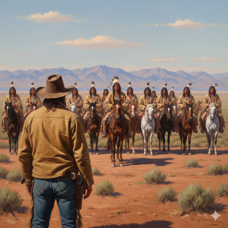 Sterling Madox jamás imaginó que una decisión impulsiva —dar su único caballo para salvar a una desconocida— lo pondría frente a setenta guerreros apaches al amanecer siguiente. La escena era tan silenciosa y solemne que cada respiración suya parecía un sacrilegio. Setenta hombres inmóviles, cada uno con una pluma blanca en la mano, lo observaban con ojos tan profundos como la misma montaña. Y él, sin caballo, sin rifle y sin comprender, sintió que su destino ya no le pertenecía.