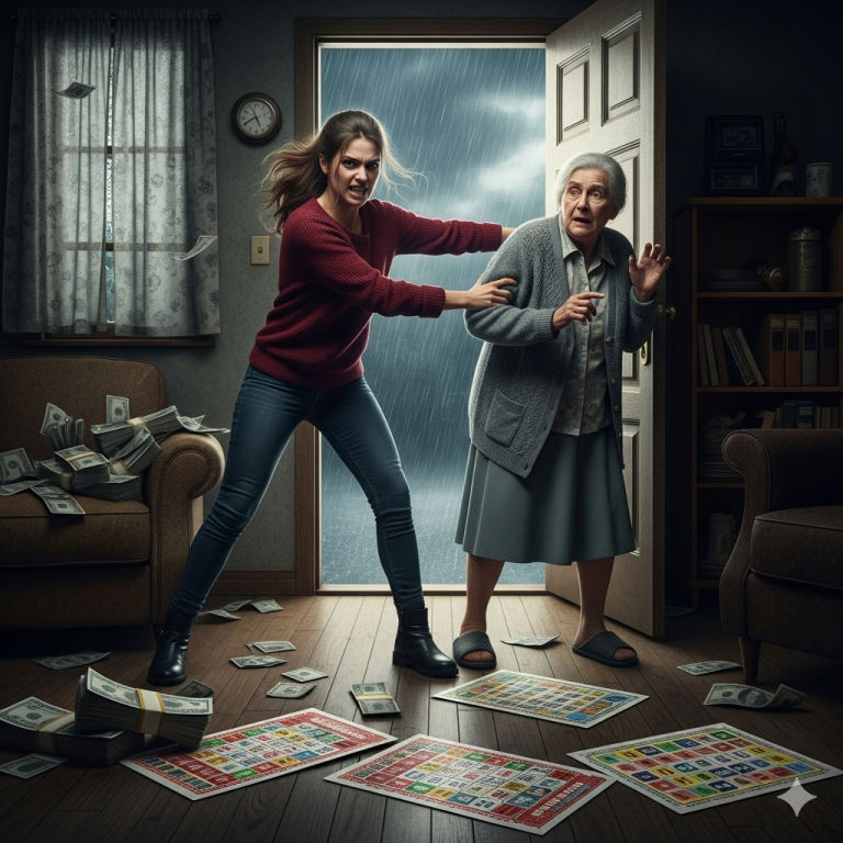 Mi hija me echó de casa después de ganar la lotería de 10 millones… Me llamó “vieja bruja” y juró que no vería ni un centavo. Guardé silencio. Pero nunca revisó el nombre del boleto. Una semana después… 😲