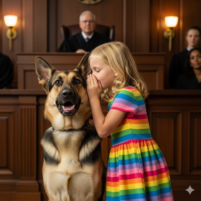 NIÑA DE 3 AÑOS LE SUSURRA ALGO A UN PERRO POLICÍA EN EL TRIBUNAL — ¡SEGUNDOS DESPUÉS…