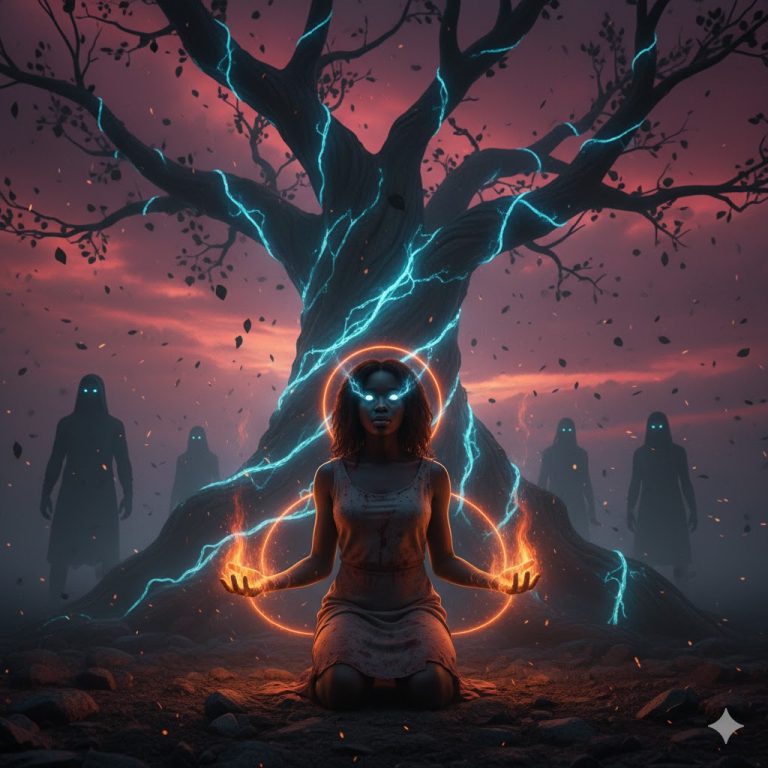 El malvado rey la violó y la desterró de la aldea sin saber que era la elegida de los dioses.