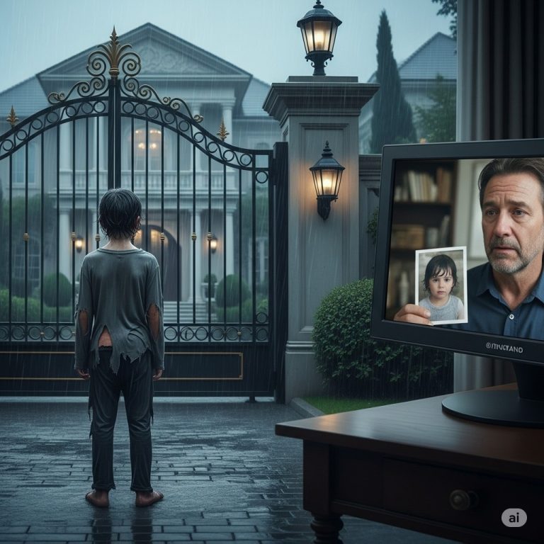 Niño hambriento llama a la puerta de una mansión sin saber que el millonario lloraba por la pérdida de su hijo Lo que no sabía era que ese niño era la lluvia caía sin ganas solo lo suficiente para enfriar el cuerpo y dejar todo sucio y más triste