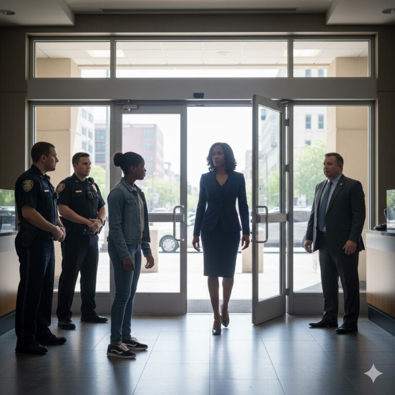 La policía arrestó a una adolescente negra por intentar cobrar su cheque — hasta que la mujer que entró por la puerta hizo temblar todo el banco — y el silencio que siguió valió más que cualquier disculpa.