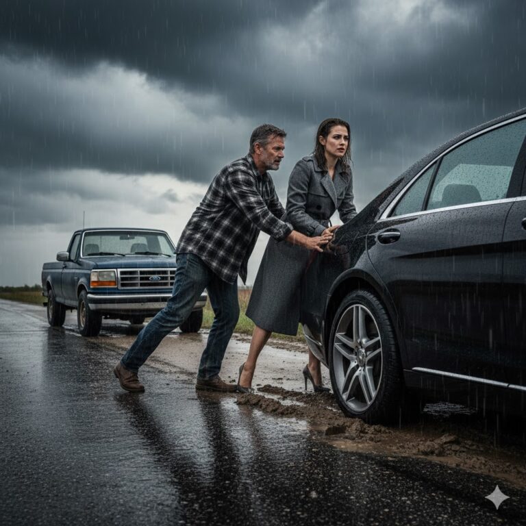 [Perdió su entrevista bajo la tormenta] El desconocido que ayudó a una mujer atrapada en el barro no sabía que ella decidiría su destino. Y el destino no olvida los gestos que nacen del corazón.