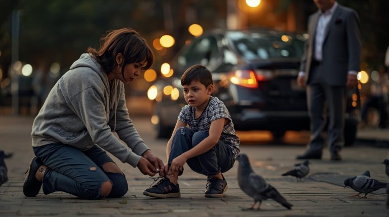 Una indigente salvó a un niño en el parque… sin saber que era el hijo de un millonario, y ese abrazo cambió tres vidas para siempre.