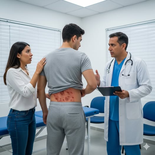 Descubrí 30 manchas rojas en la espalda de mi esposo que parecían huevos de insectos, así que lo llevé corriendo a la sala de emergencias. El médico lo miró y, con urgencia, dijo: “Llamen a la policía inmediatamente.”
