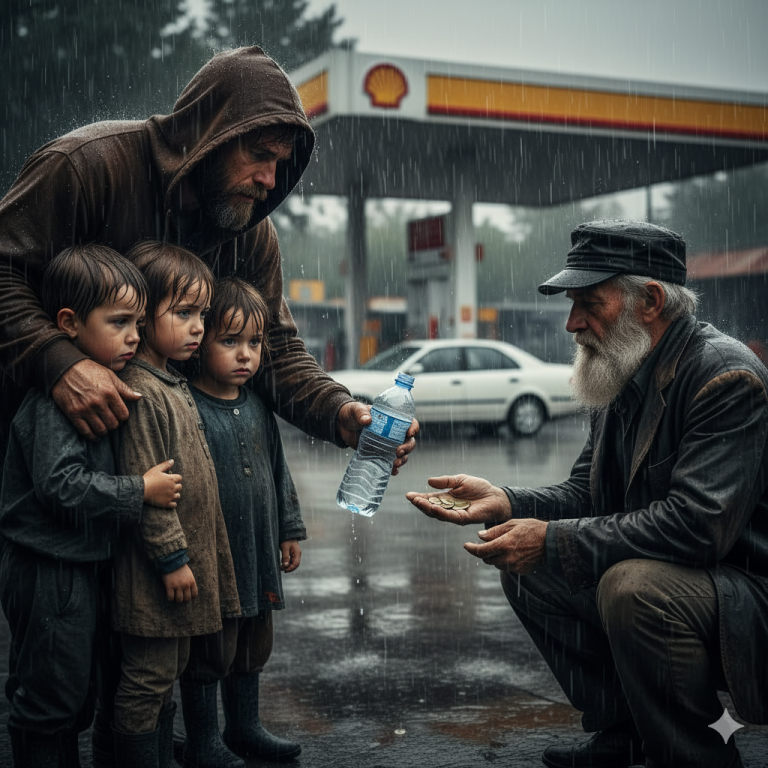 O pai de três filhos gastou suas últimas moedas para pagar a água de um senhor, e na manhã seguinte, uma SUV parou em frente à sua barraca.